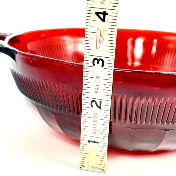 Anchor Hocking Coronation Ruby Red Depression Glass Serving Bowl w Handles 9.5” - Picture 9 of 9